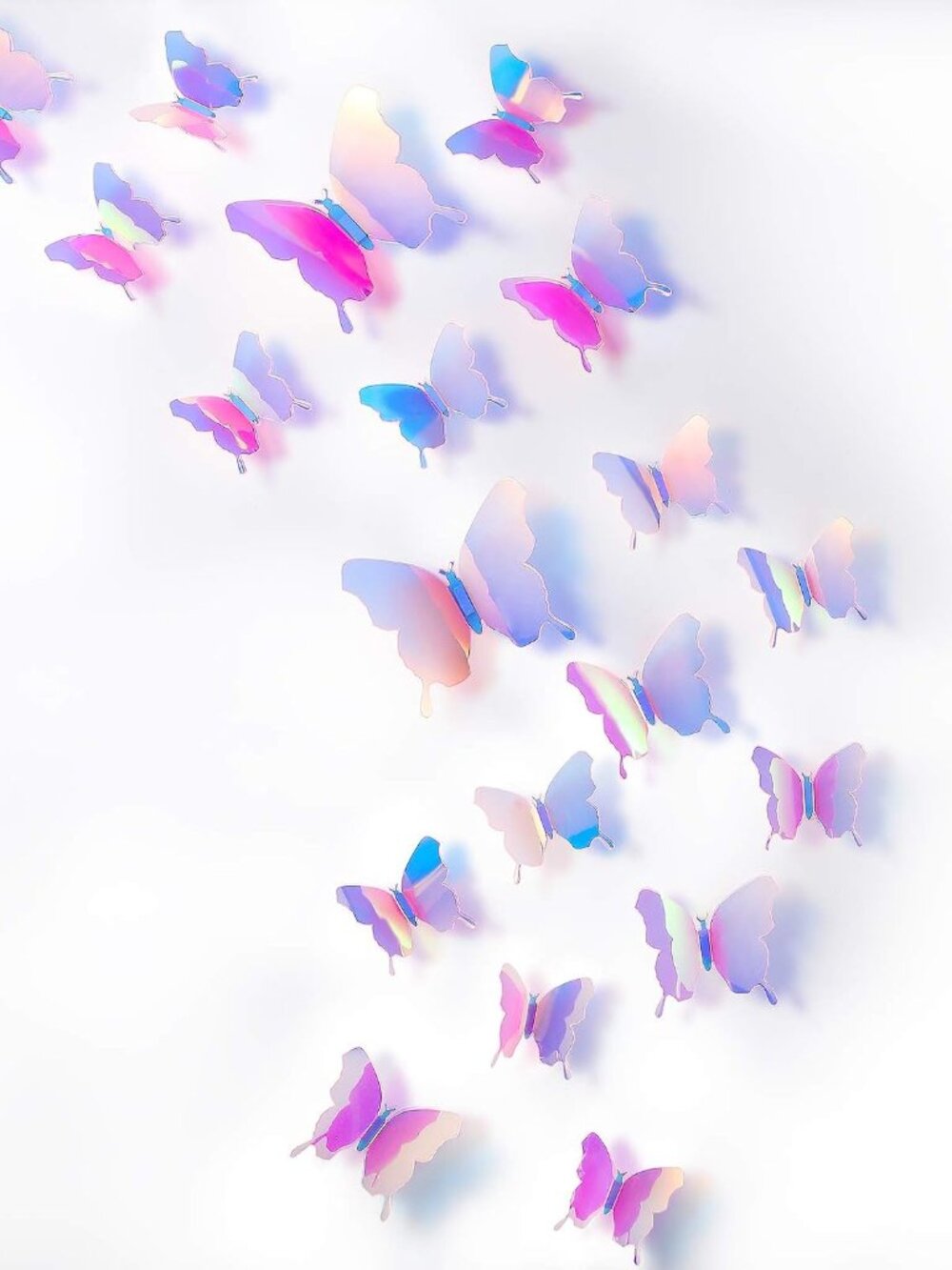 48 Pcs 3D Butterfly Mirror Wall Decor, Transparency Colorful Pink